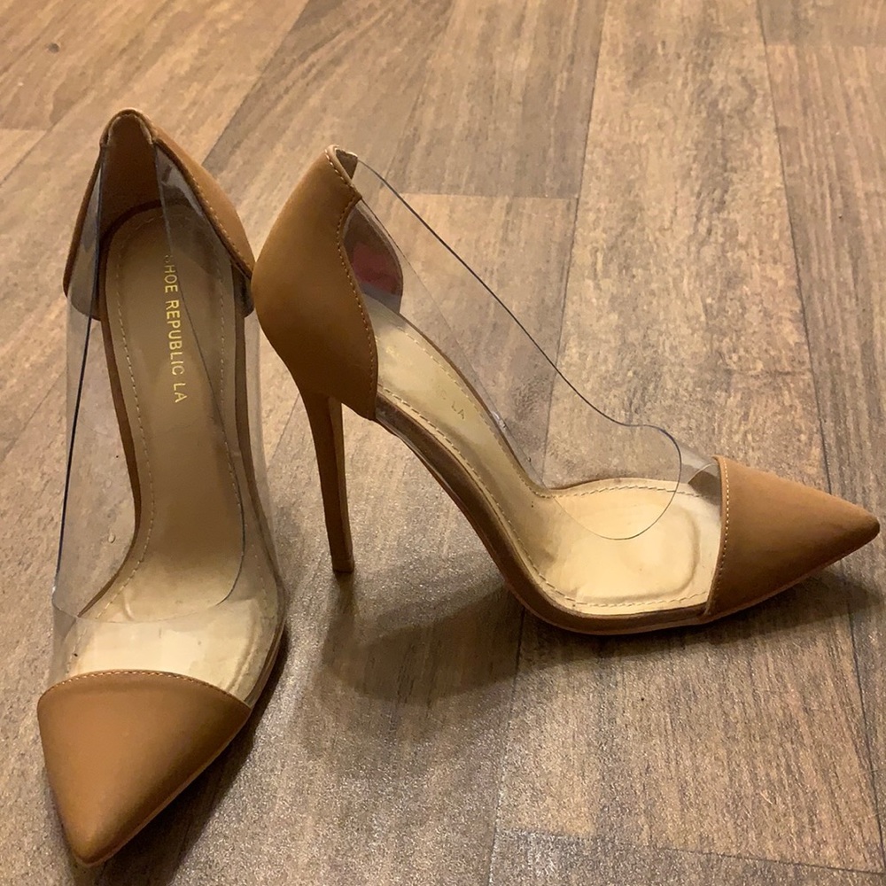 Brown clear side heels